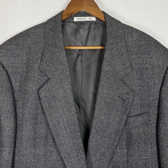 Hugo Boss 44L Long Blazer Gray Sport Coat 2-Button Suit Luxury Check USA Pockets - Picture 2 of 5
